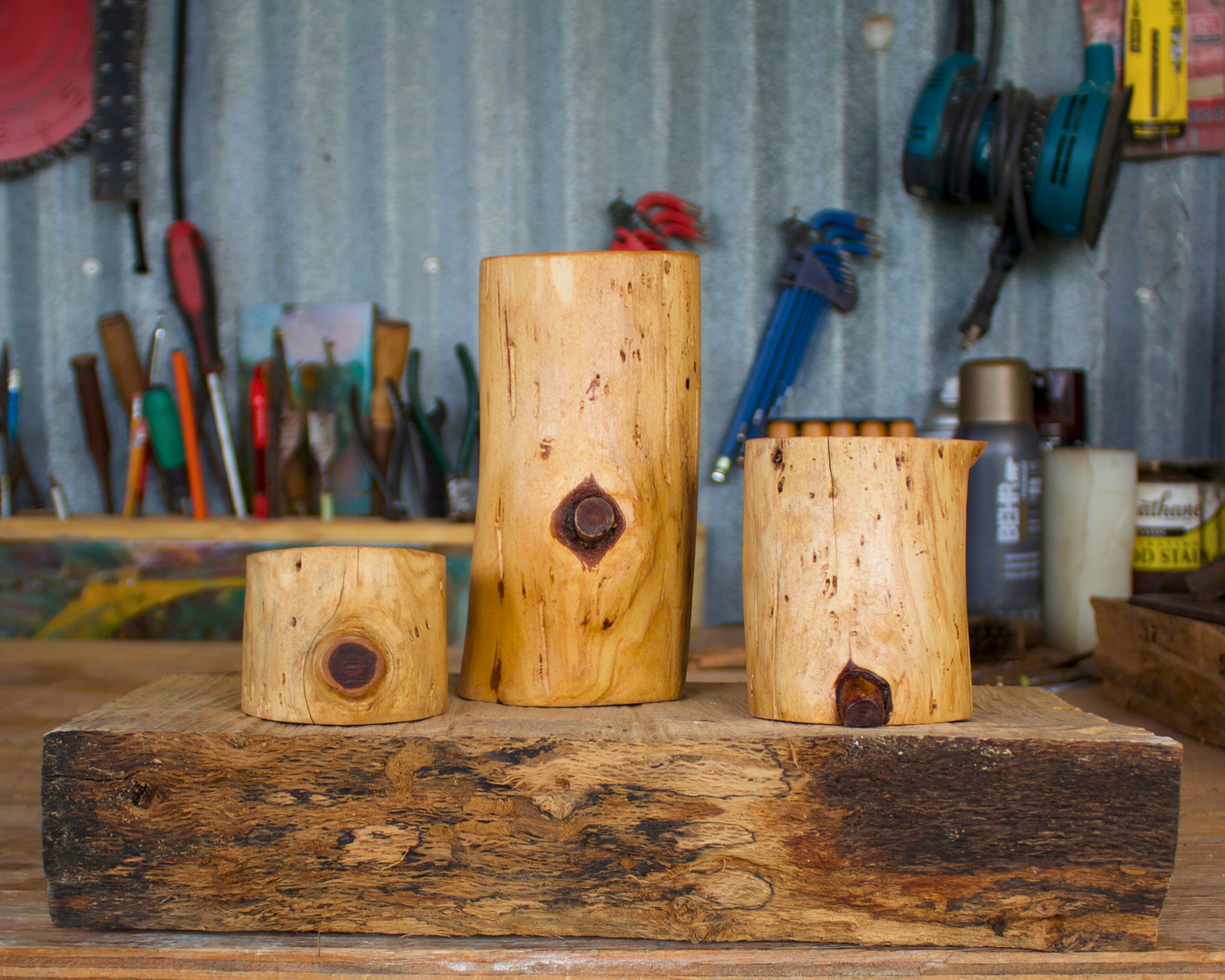 Western Red Cedar Wooden Candle Holders Set