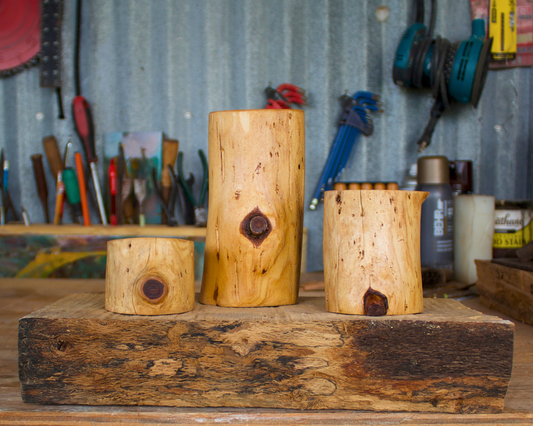 Western Red Cedar Wooden Candle Holders Set of Three