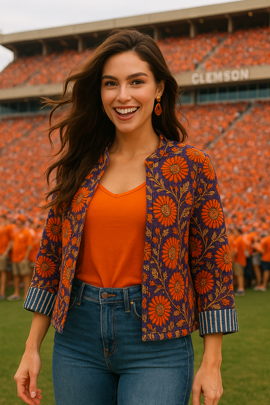 The Charlotte Jacket in Purple and Orange Blossom