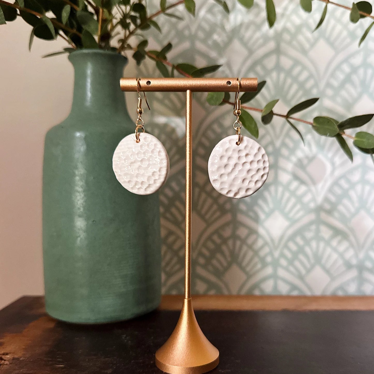 Textured Circle Dangling Ceramic Earrings