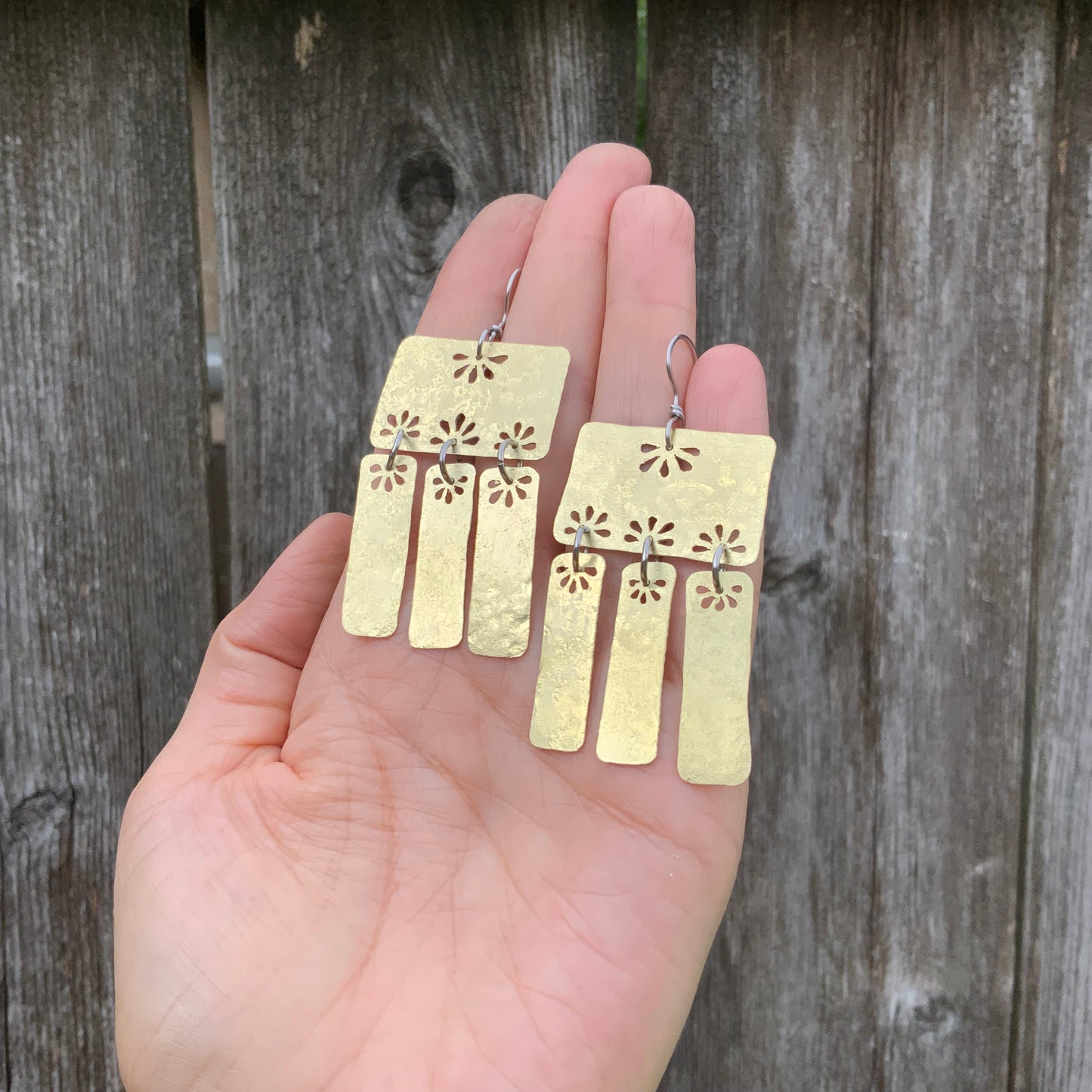 Floral Folklore Brass Bar Chandelier Earrings