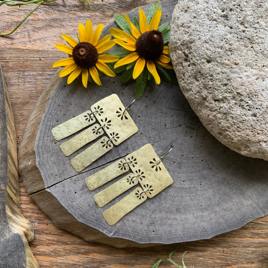 Floral Folklore Brass Bar Chandelier Earrings