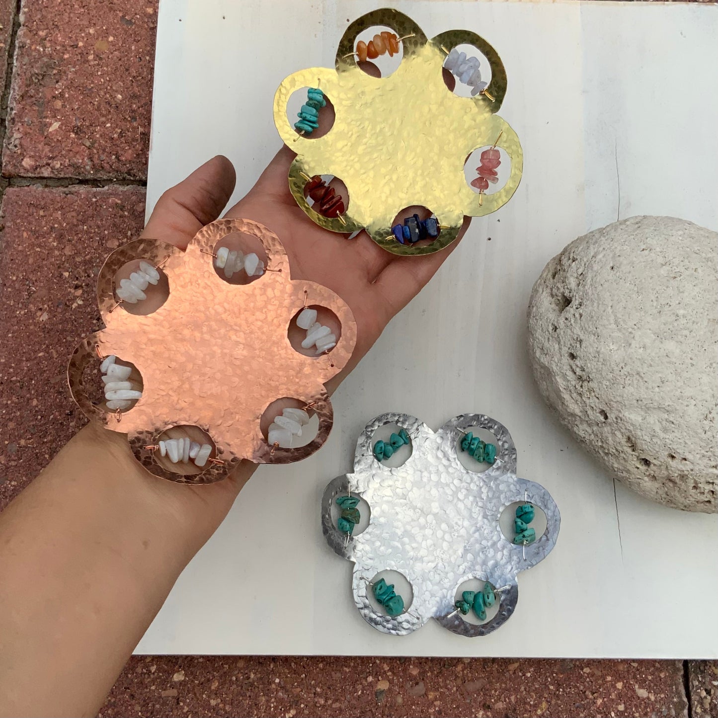 Hammered Metal Gemstone Ring Dish