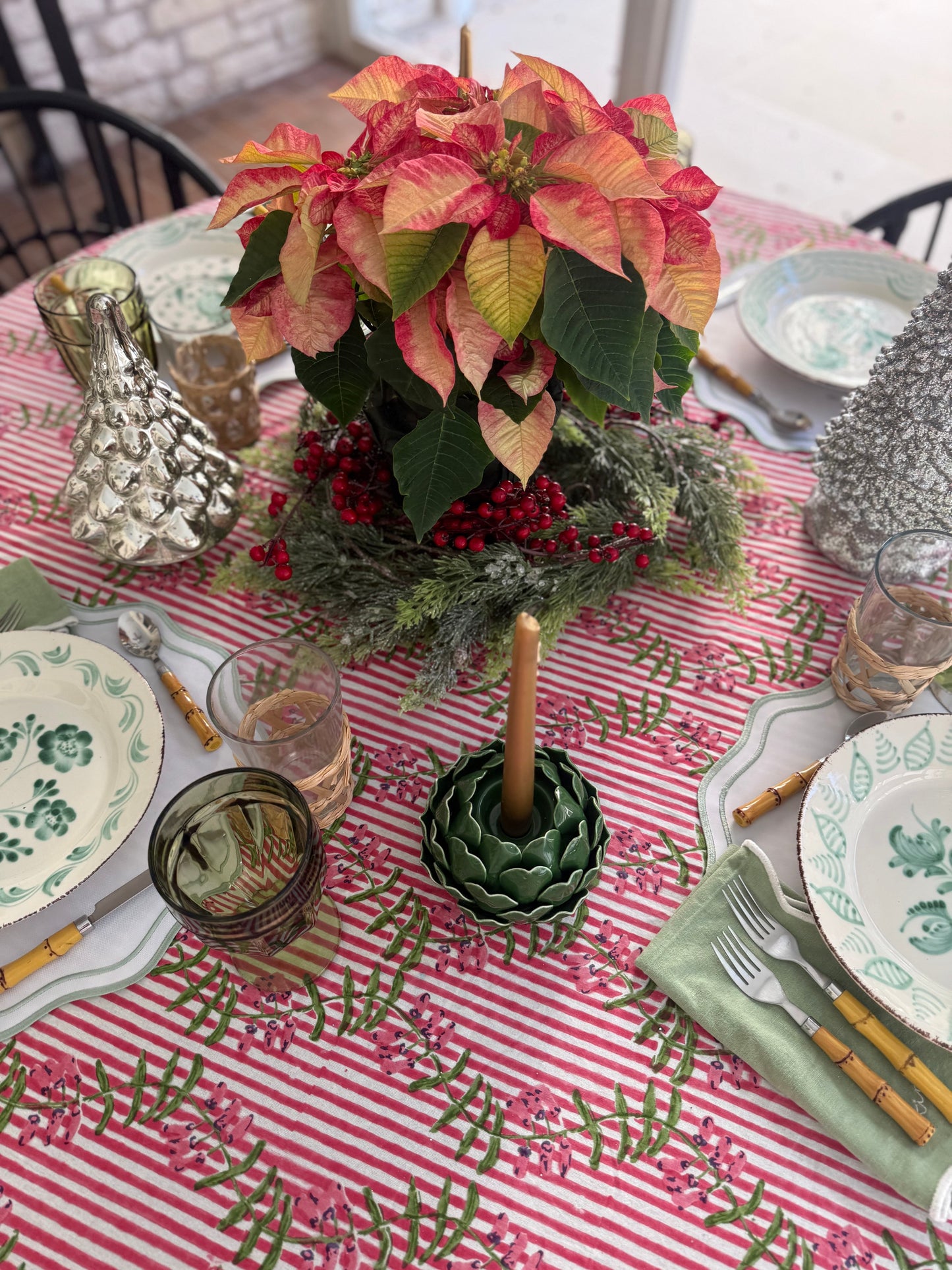 Nantucket Stripe Tablecloth in Holiday Pink