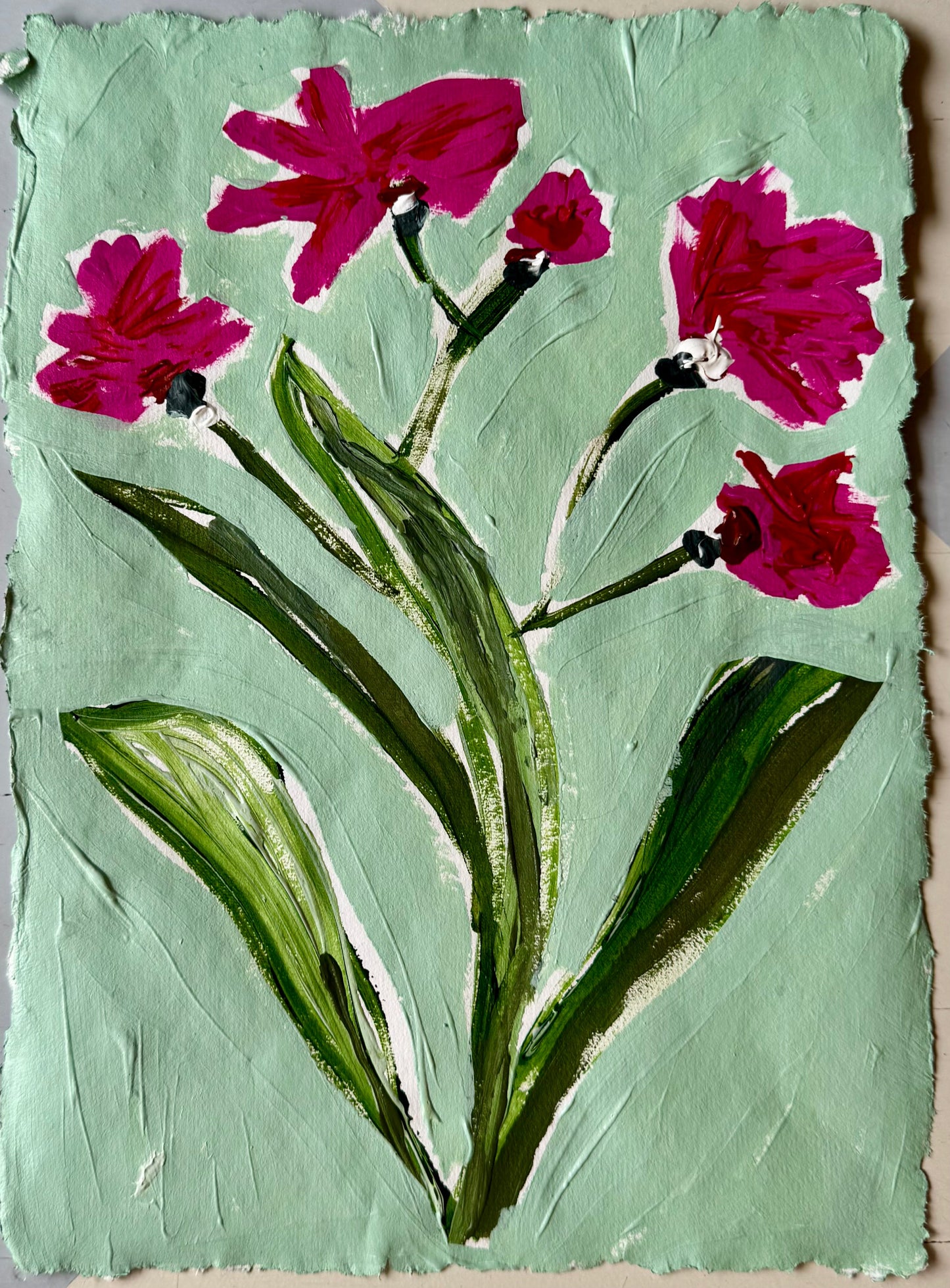 Pink Zinnia Acrylic Painting