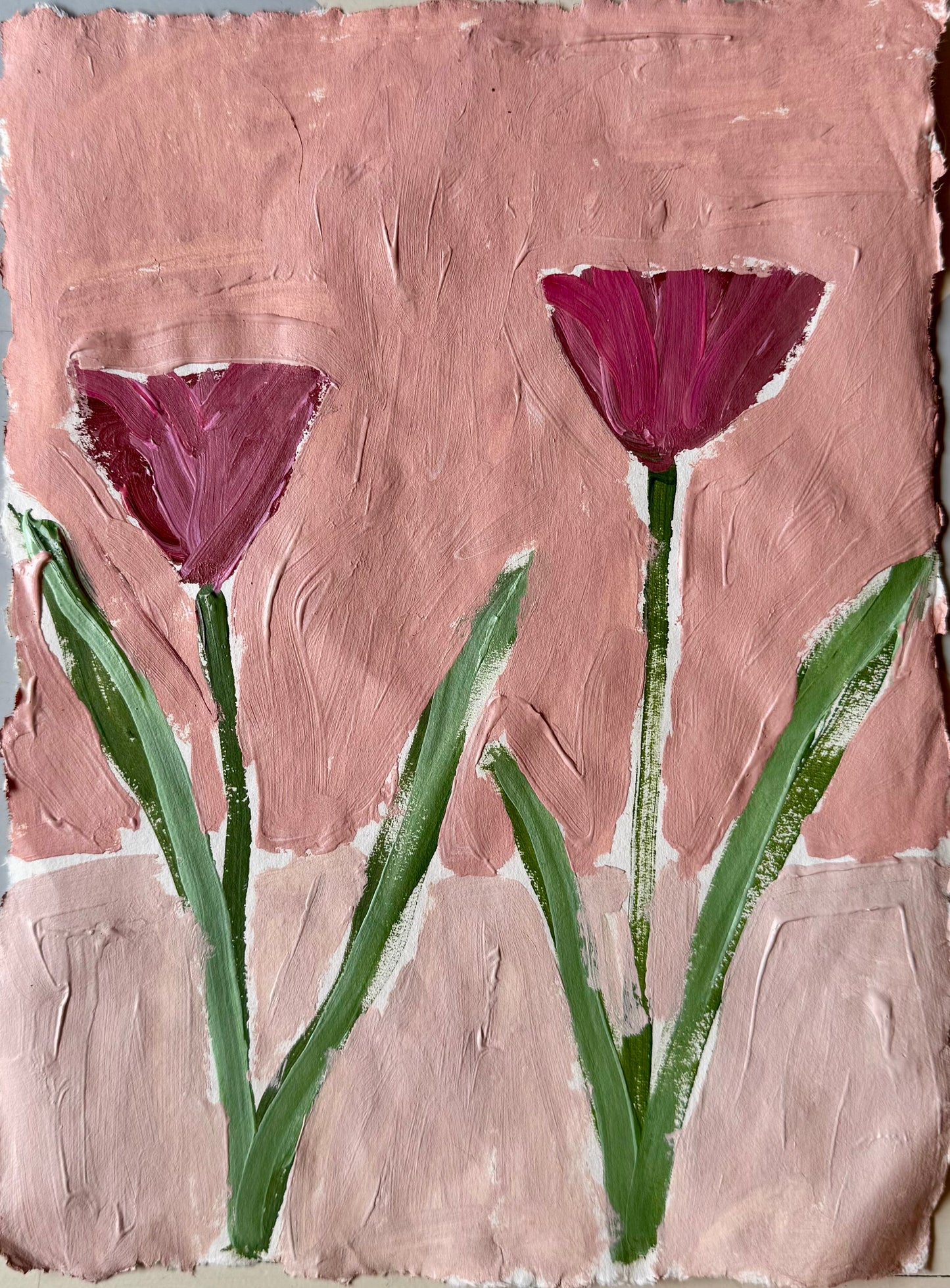 Pink Pastel Tulips Acrylic Painting