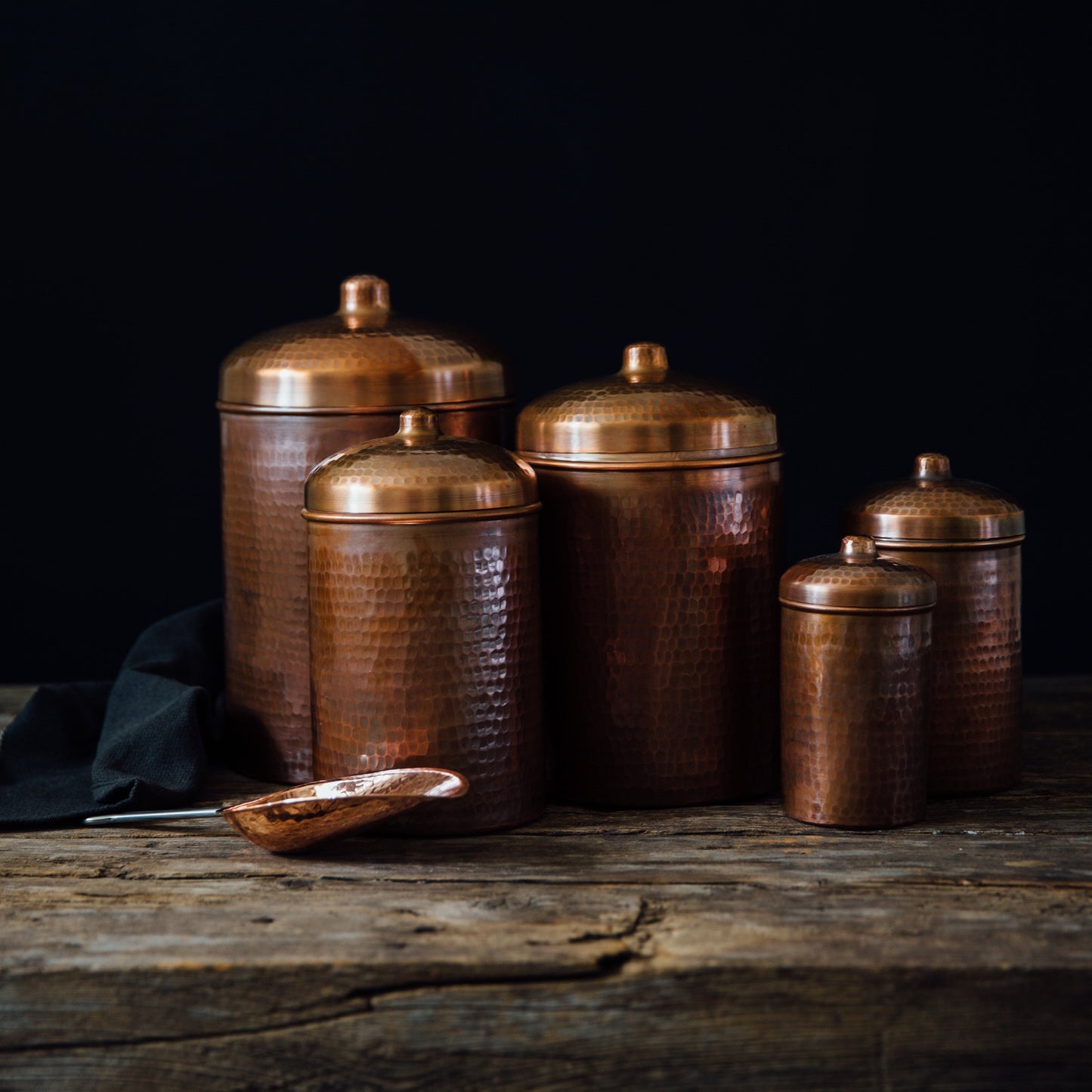 Copper Kitchen Canisters | Complete 5-Piece Set