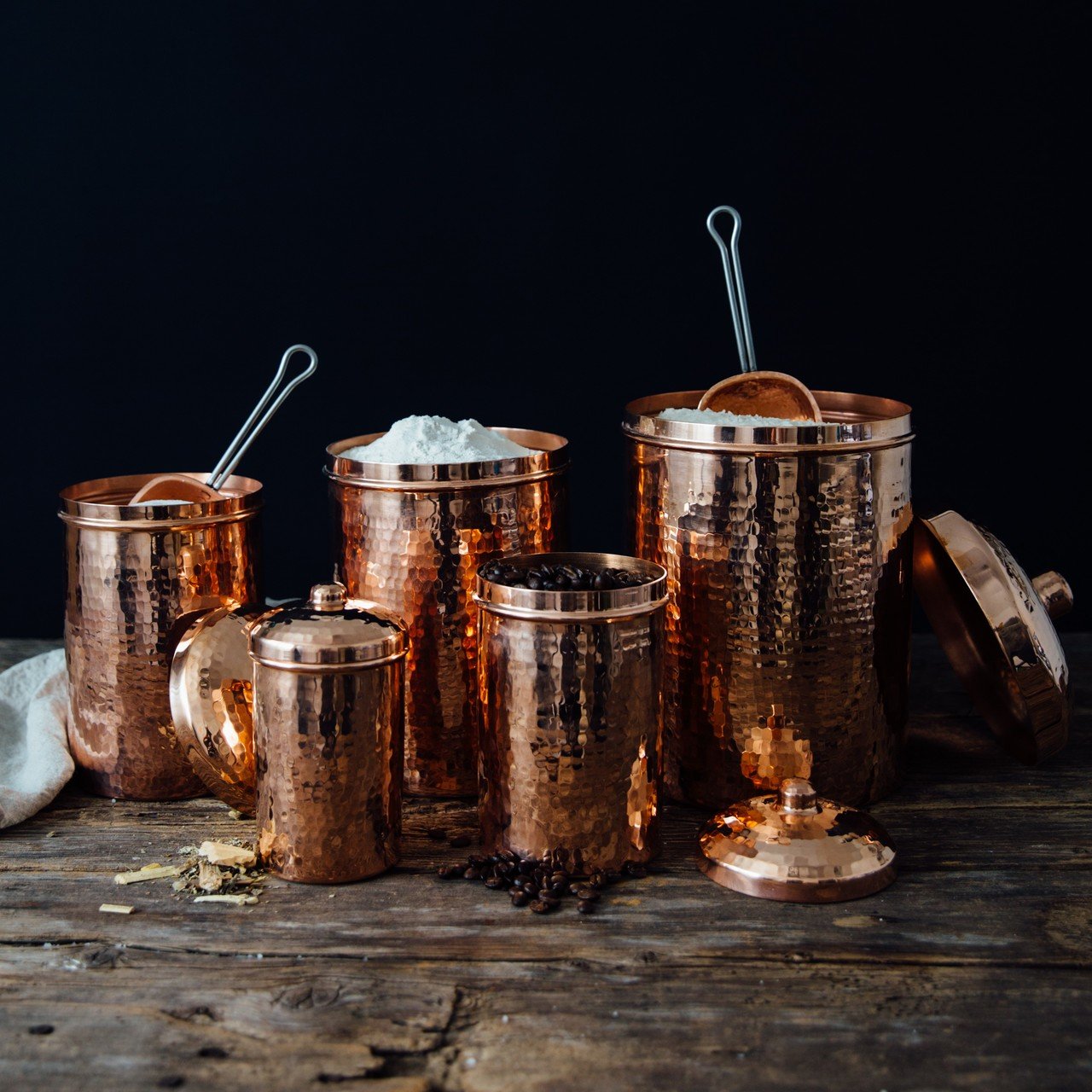 Copper Kitchen Canisters | Complete 5-Piece Set
