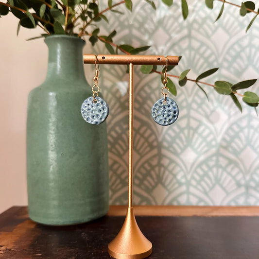 Textured Circle Dangling Ceramic Earrings