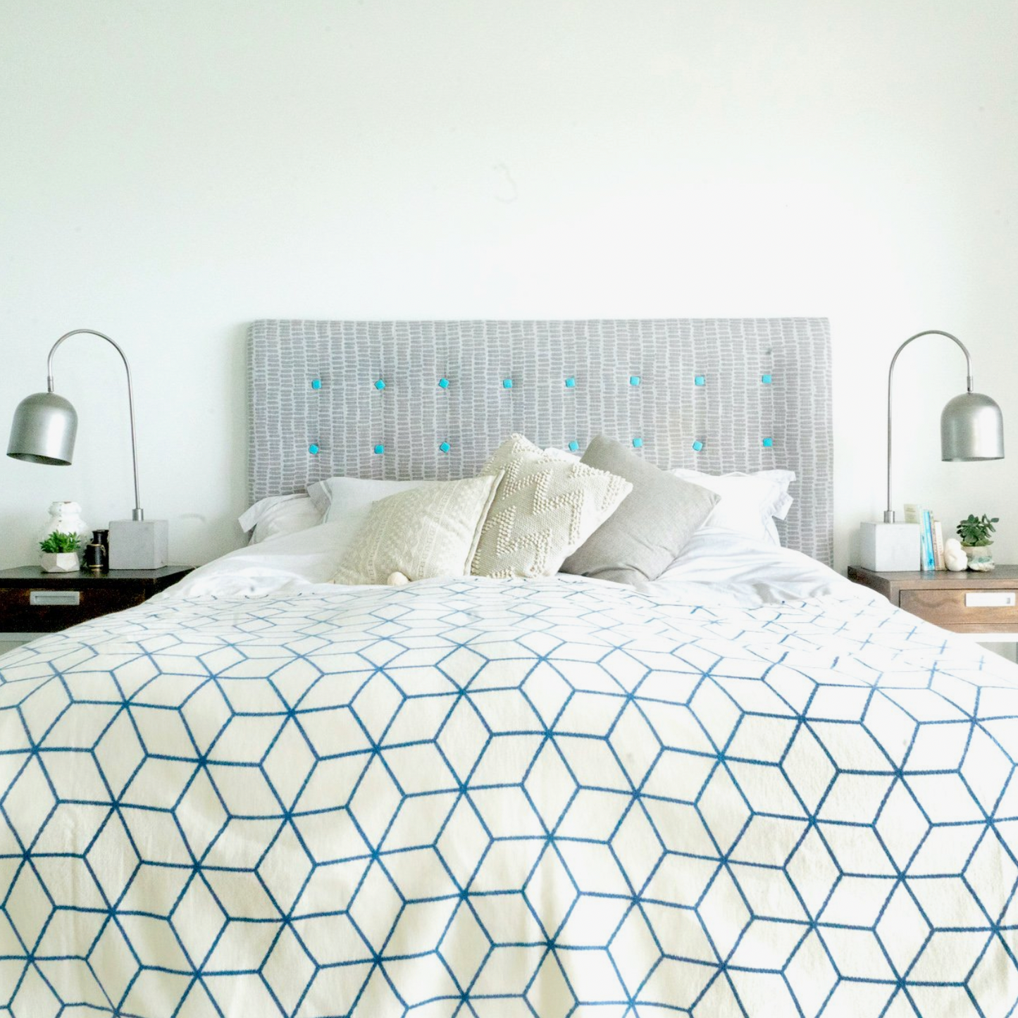 Blue Geometric Recycled Cotton Blanket