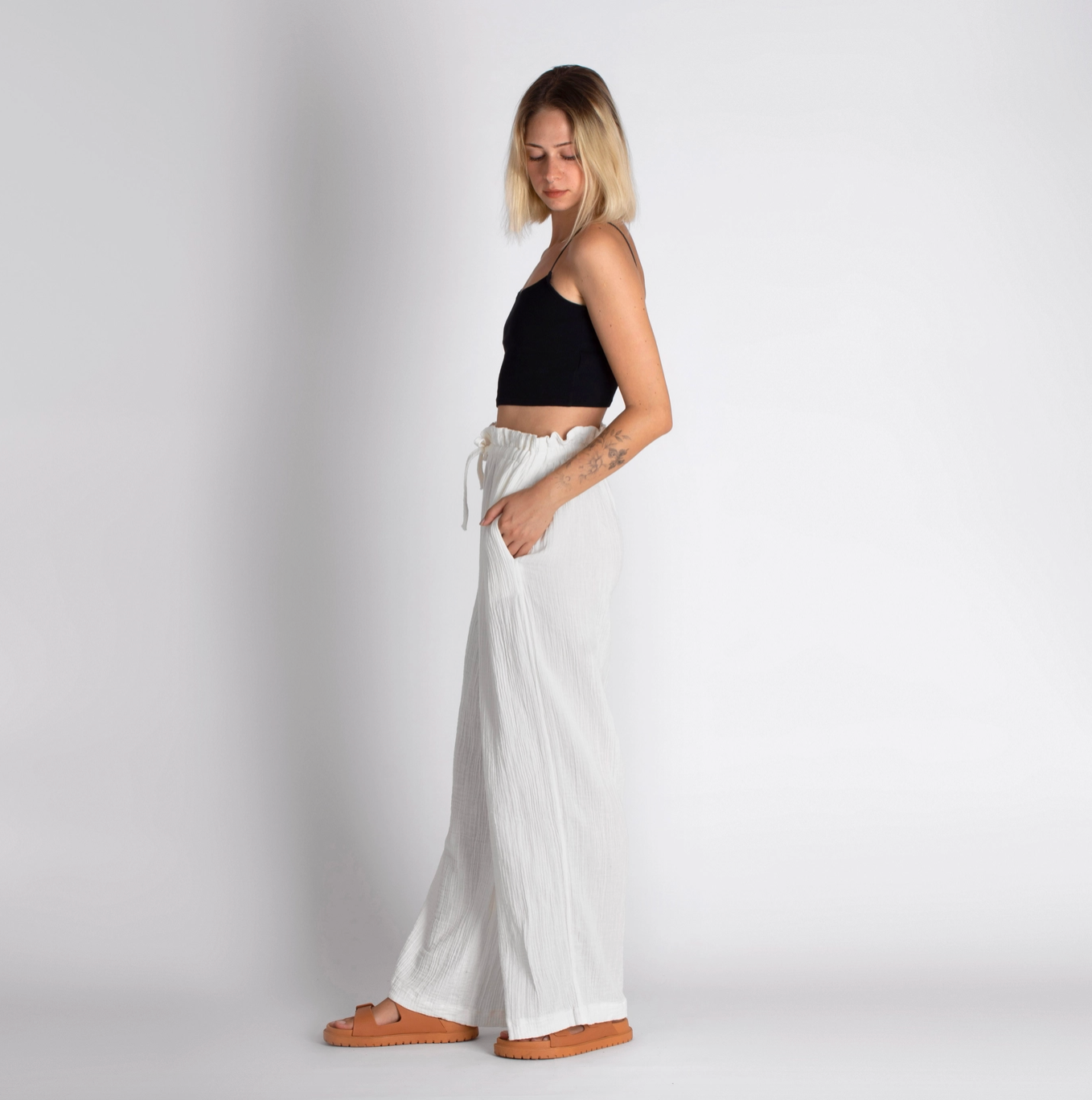 Double-Layered Muslin Wide Leg Pants