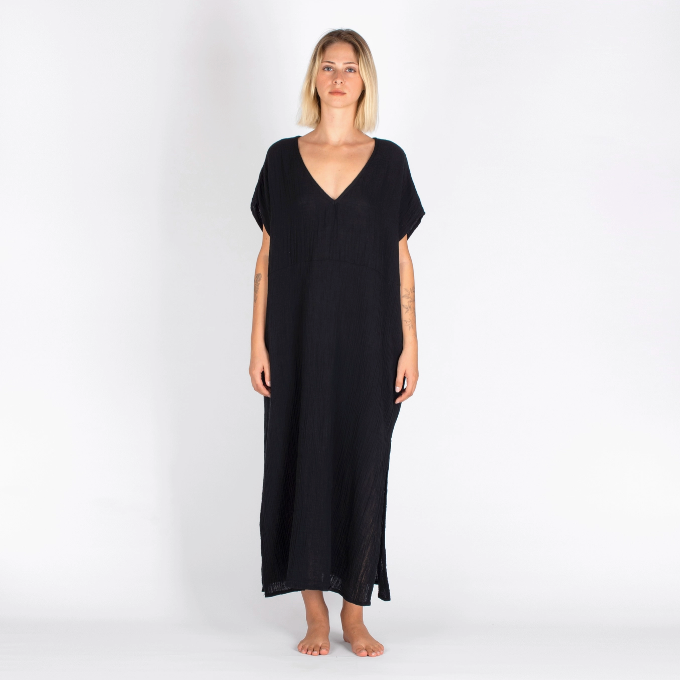 Double-Layered Muslin Caftan Dress