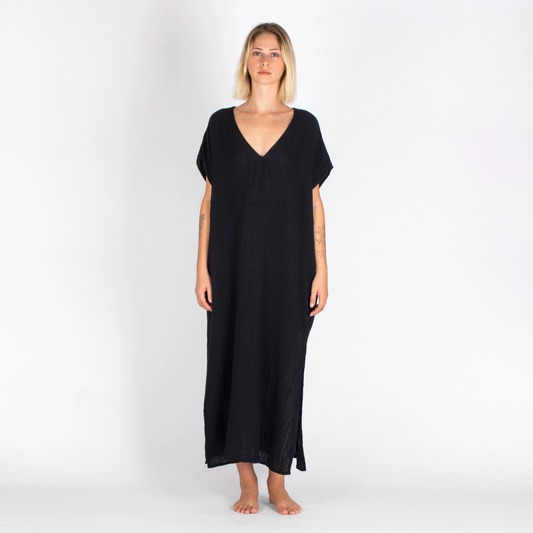 Double-Layered Muslin Caftan Dress