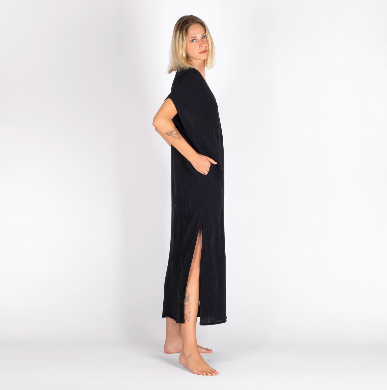 Double-Layered Muslin Caftan Dress