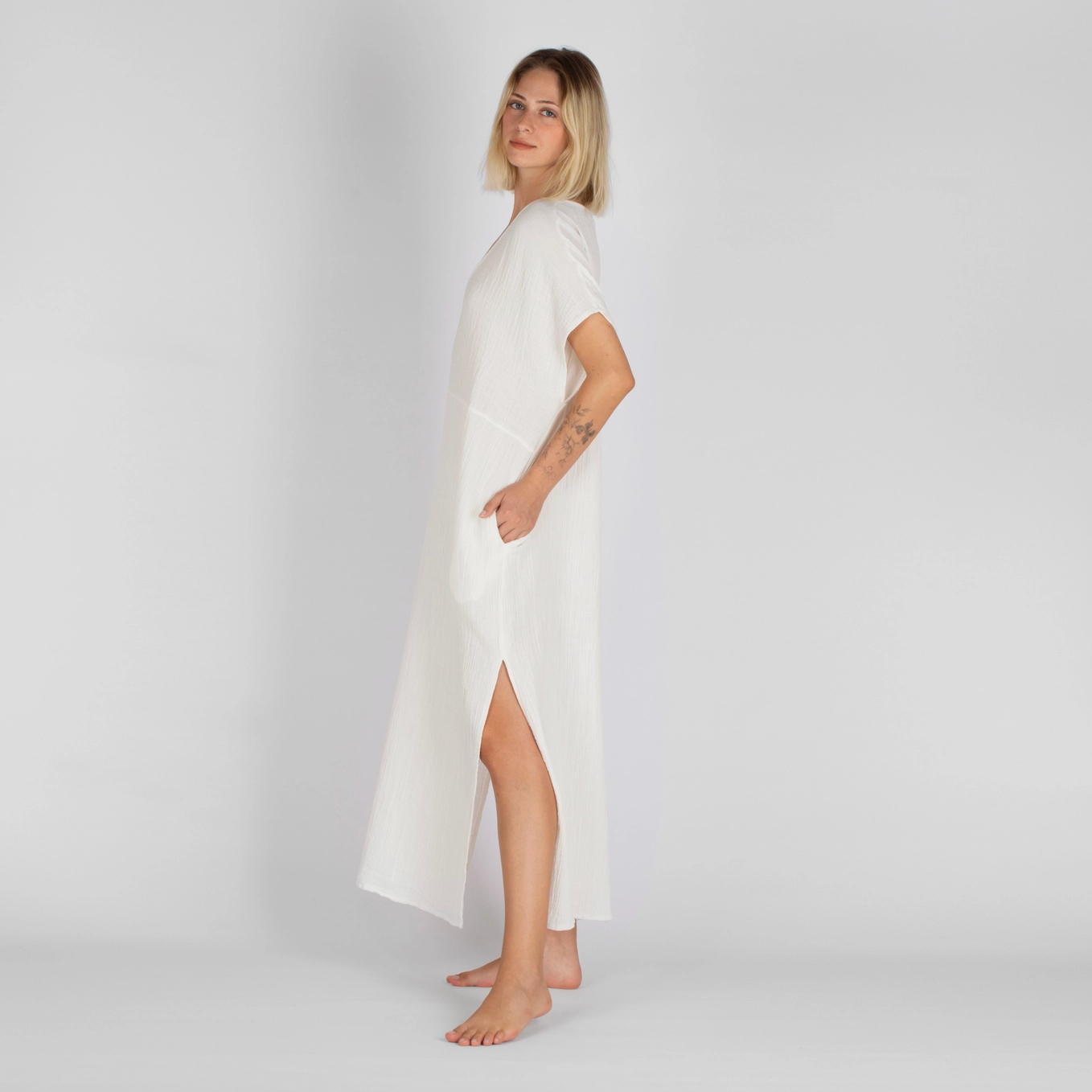 Double-Layered Muslin Caftan Dress