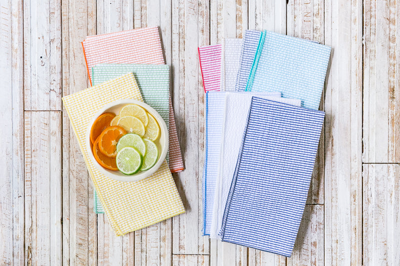 Seersucker Cloth Napkins - Vibrant, Easy-Care | Set of Eight