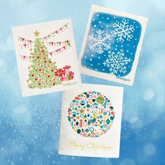 Christmas Tree, Ornament & Snowflakes | Bundle of 3 Swedish Dishcloths
