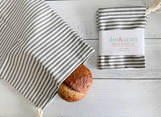 Grey Ticking Stripe Bread Bags | Set of Two