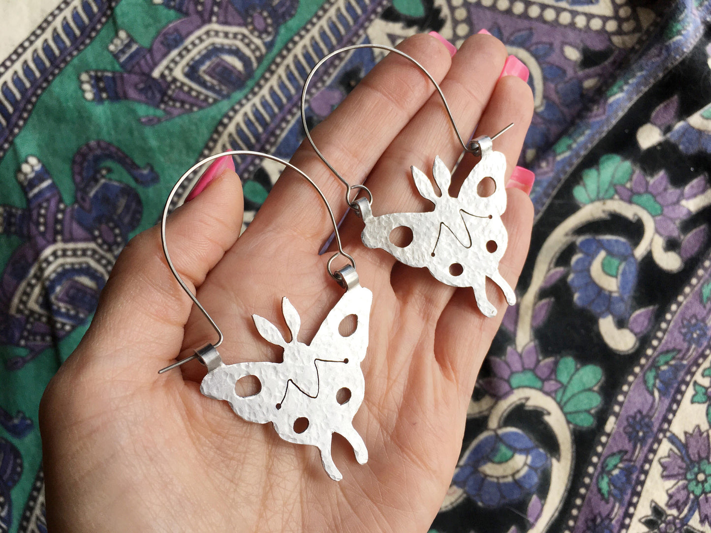 Handmade Luna Moth Hoop Earrings