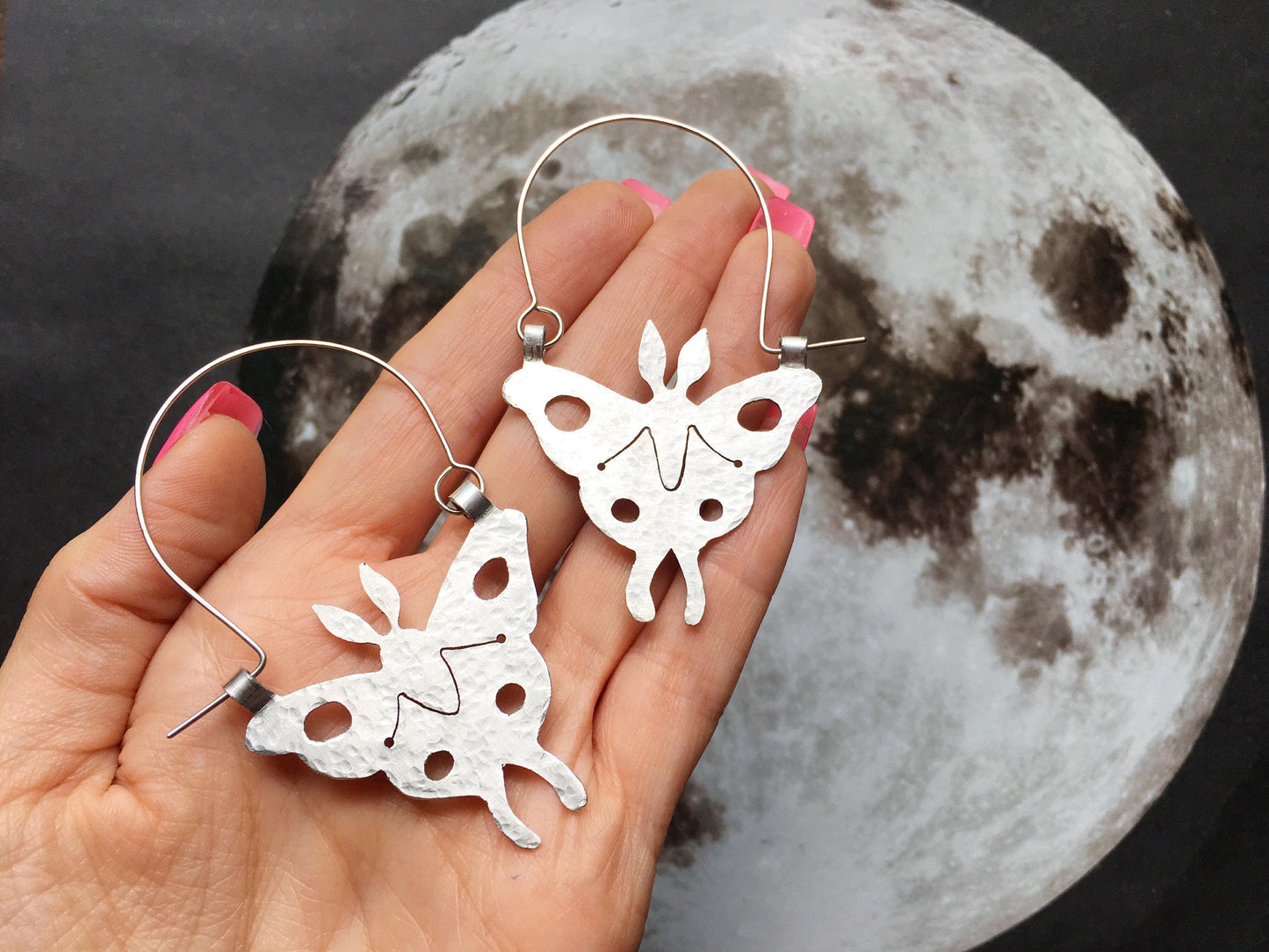 Handmade Luna Moth Hoop Earrings