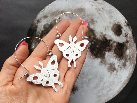 Handmade Luna Moth Hoop Earrings
