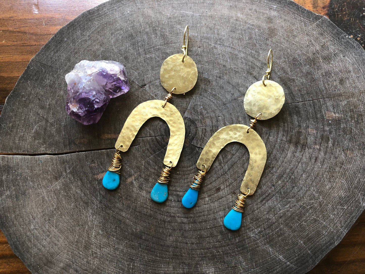 Turquoise & Brass Arc Earrings