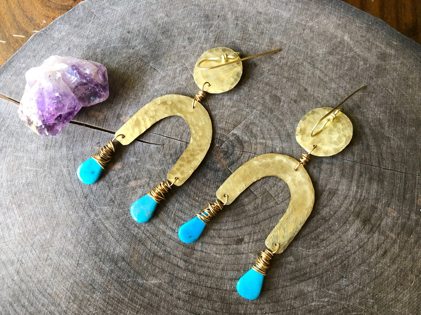 Turquoise & Brass Arc Earrings