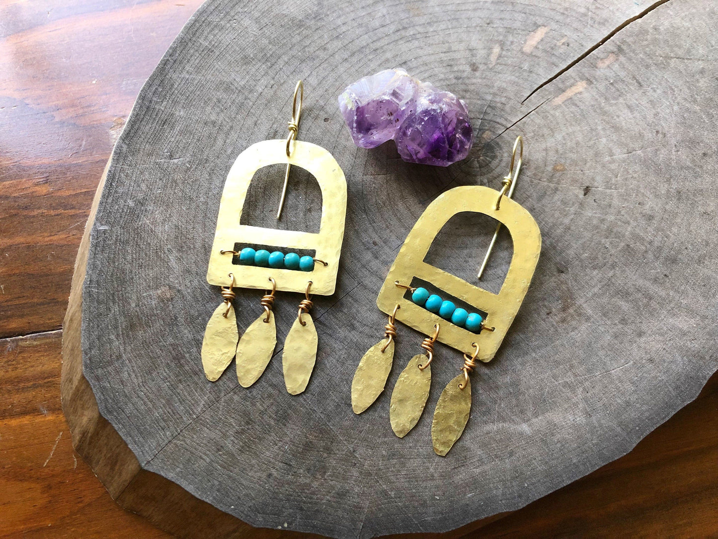 Turquoise & Brass Fringe Earrings