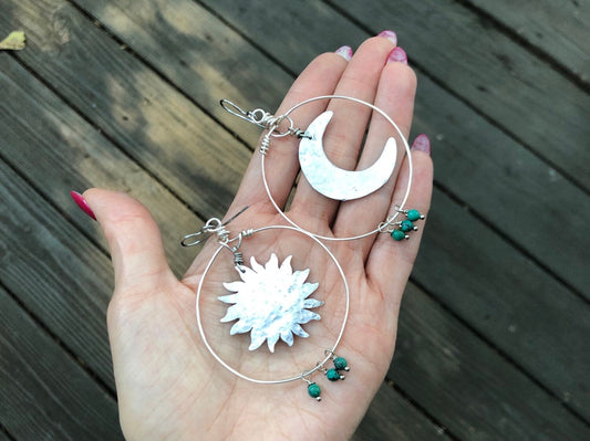 Sun & Moon Turquoise Hoop Earrings