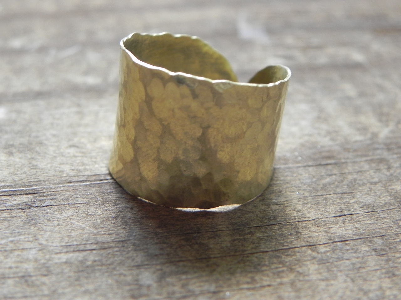 Adjustable Hammered Brass Cuff Ring