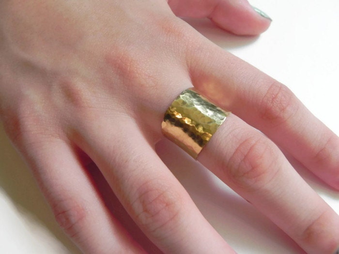 Adjustable Hammered Brass Cuff Ring