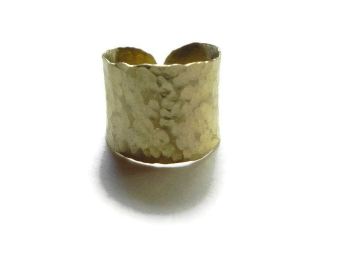 Adjustable Hammered Brass Cuff Ring