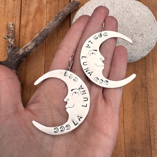 Crescent Moon Face Earrings