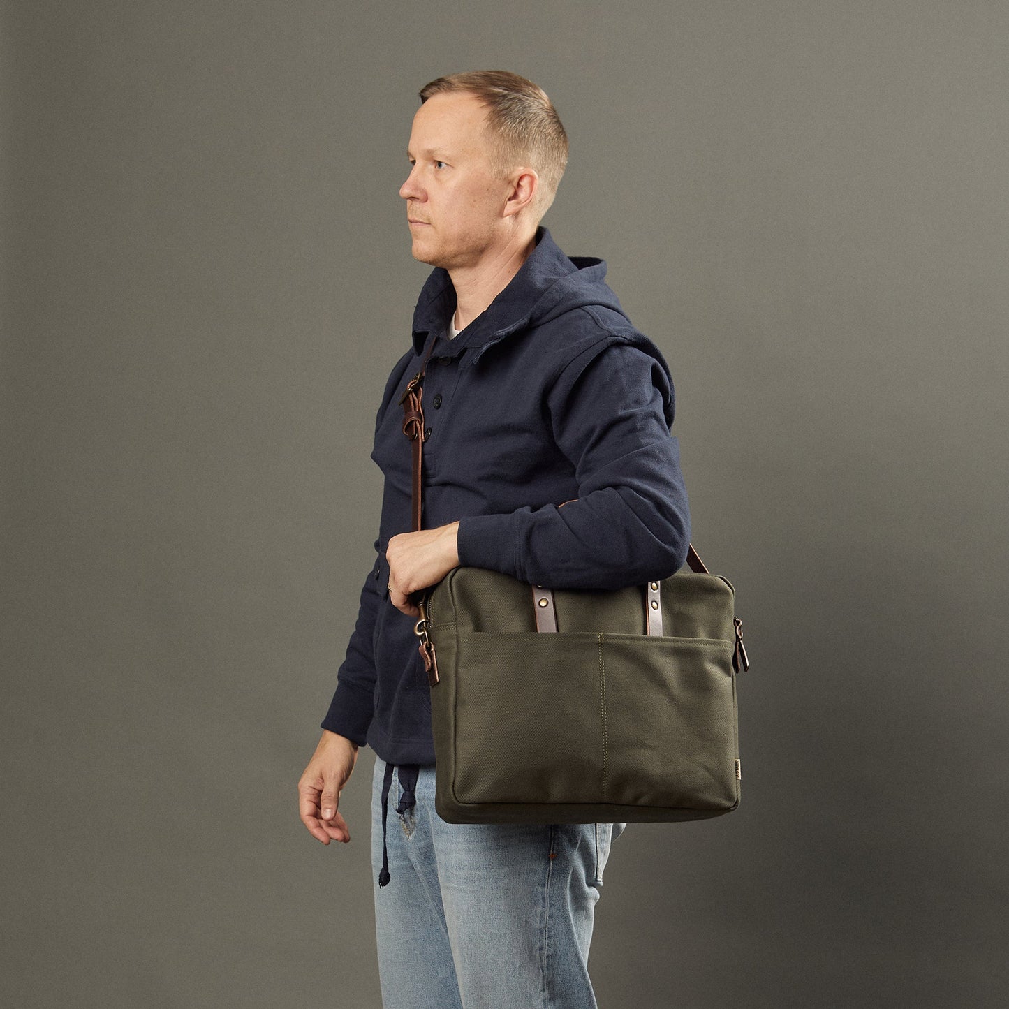 Prospect Briefcase in Olive + Dark Brown