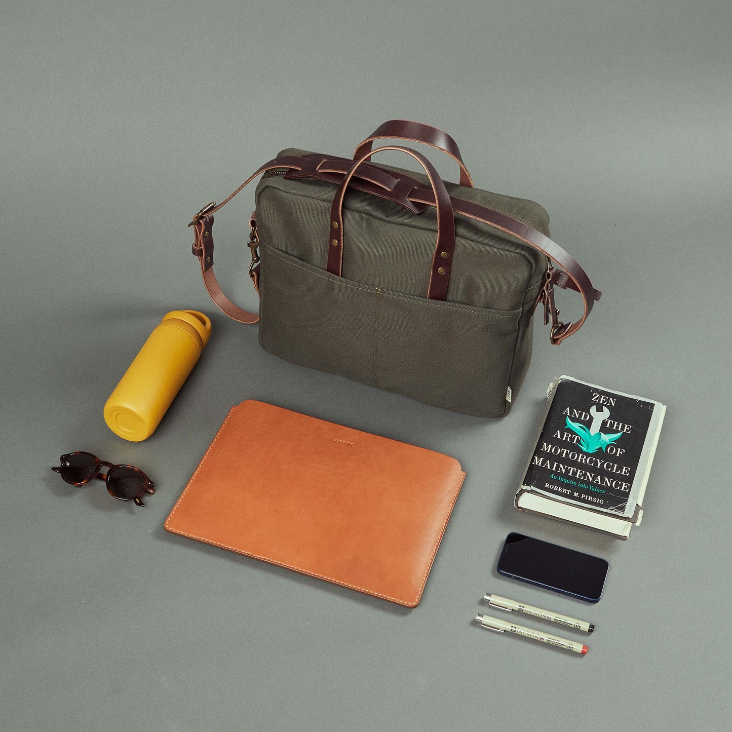 Prospect Briefcase in Olive + Dark Brown