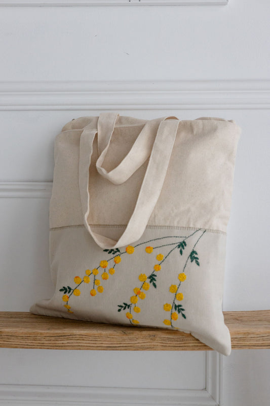 Golden Mimosa Embroidered Tote Bag