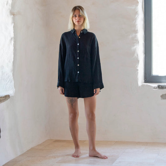 Double-Layered Muslin Cotton Button Shirt