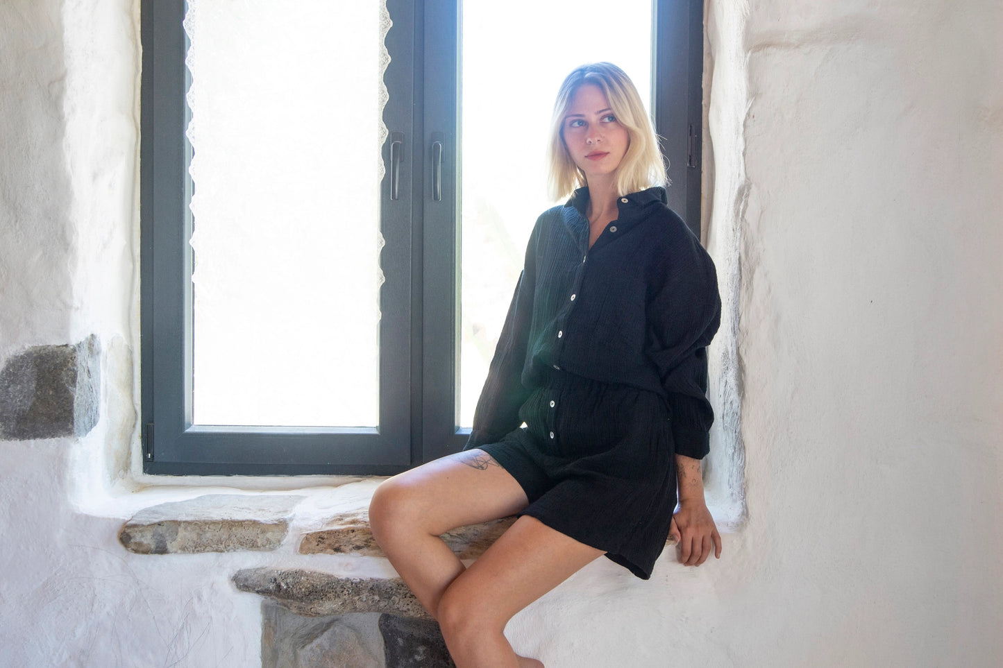 Double-Layered Muslin Cotton Button Shirt