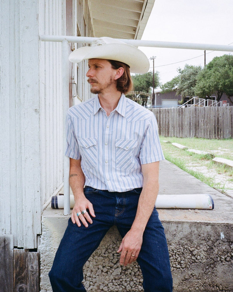 Oxford Red Blue Stripe Men's Shirt-zoom-