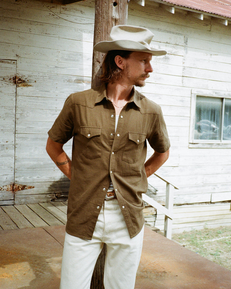 Slub Cotton Olive Drab Men's Shirt-zoom-