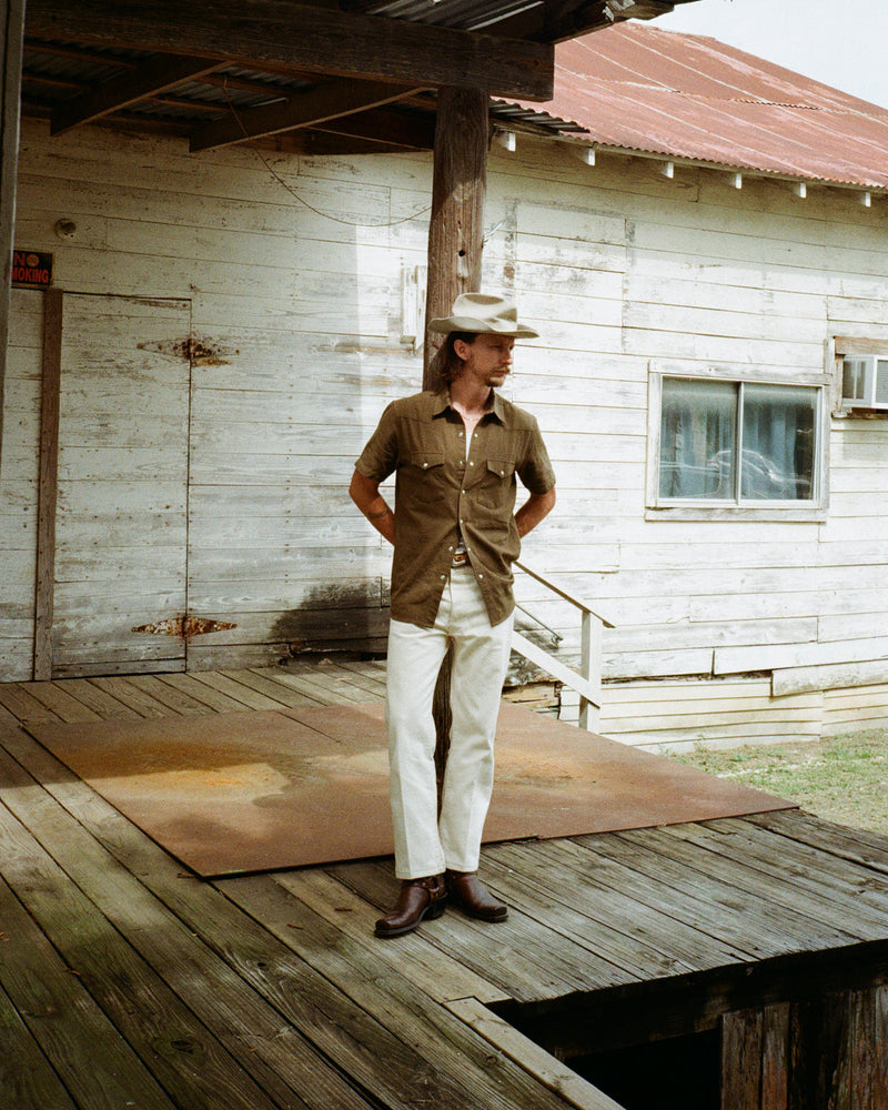 Slub Cotton Olive Drab Men's Shirt-zoom-