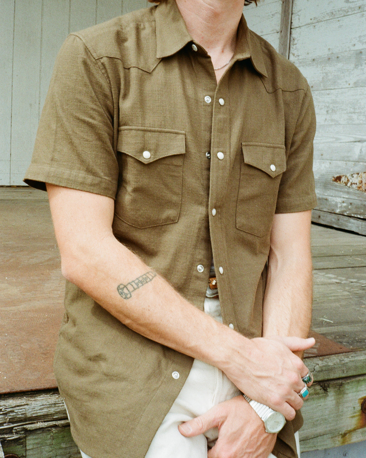 Slub Cotton Olive Drab Men's Shirt-zoom-2