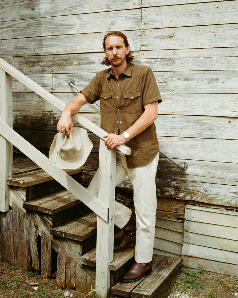 Slub Cotton Olive Drab Men's Shirt-zoom-