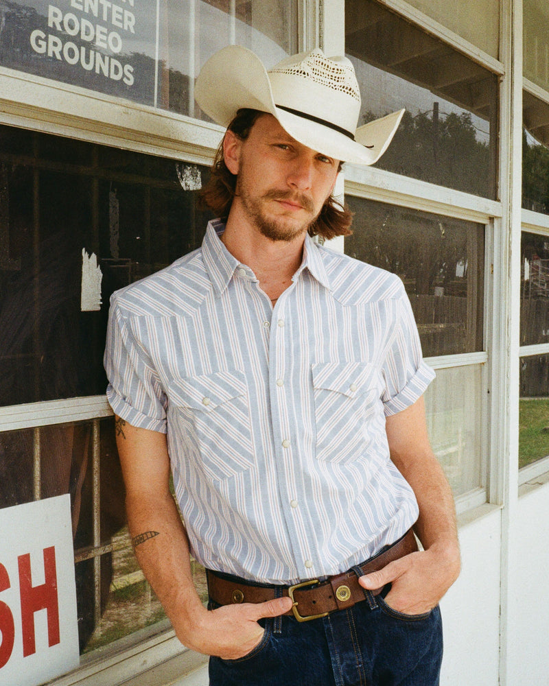 Oxford Red Blue Stripe Men's Shirt-zoom-