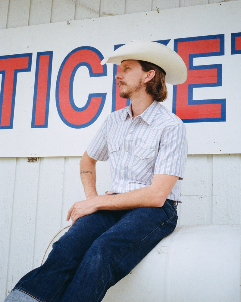 Oxford Red Blue Stripe Men's Shirt-zoom-