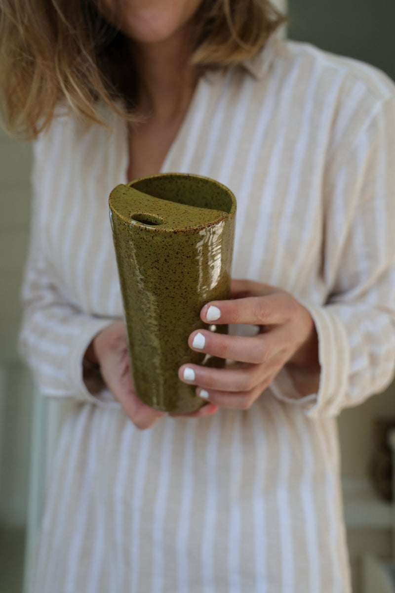 Olive Speckled Travel Mug | Ceramic To-Go Cup-zoom-