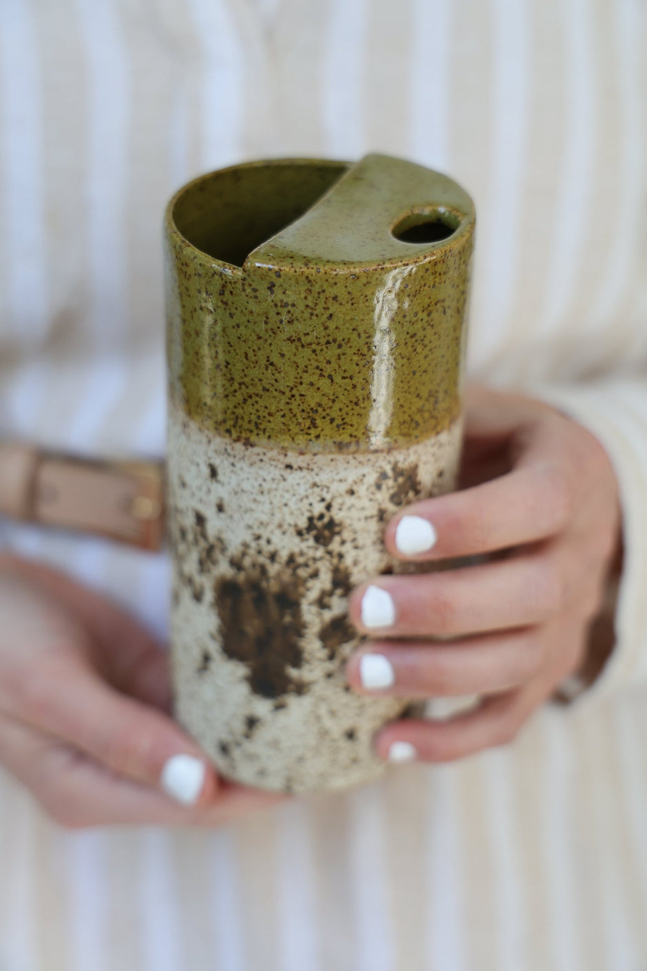 Olive & Quail Egg Speckled To - Go Cup | Ceramic Stoneware - Aware House