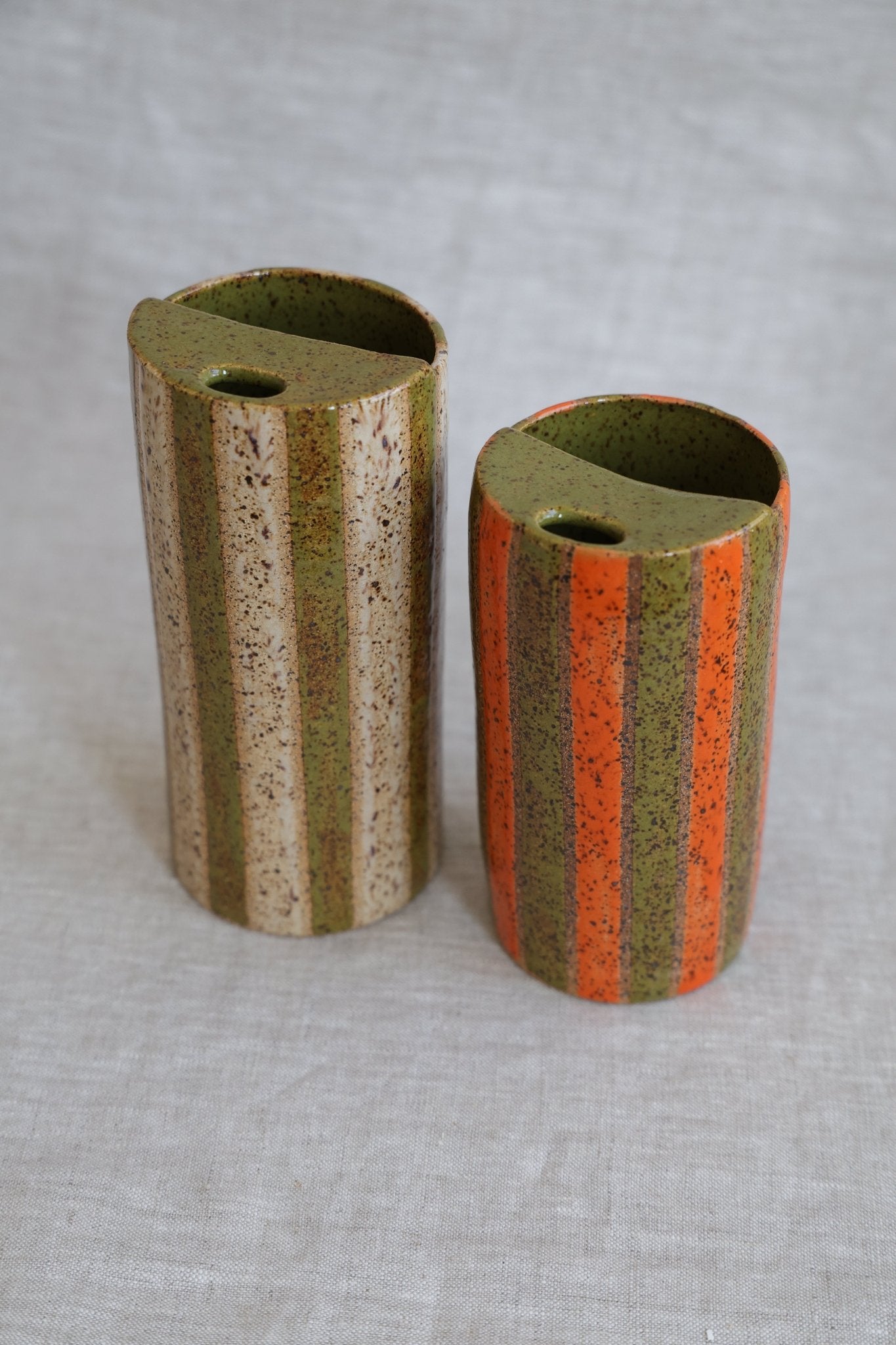 Striped Travel Mug | Olive & Neutral Stoneware - Aware House
