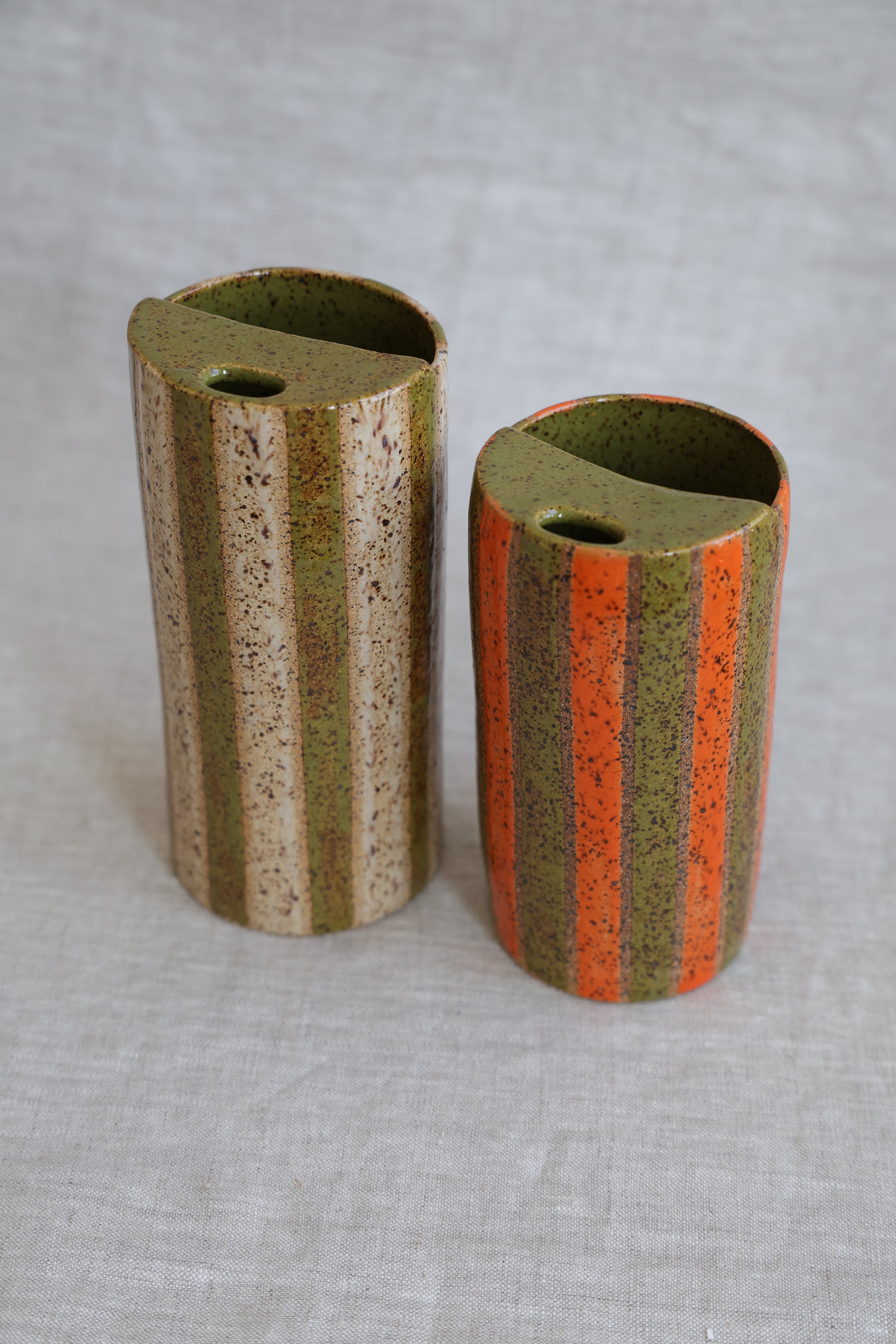 Striped Travel Mug | Olive & Neutral Stoneware