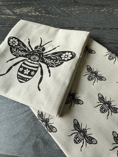 Linen Cotton Hand Towels Set | Bee Print Kitchen Tea Towels (Set of 2) - Aware House